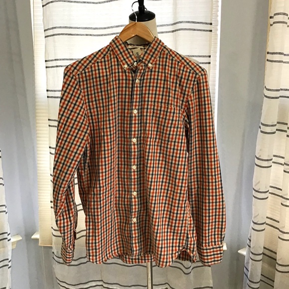 H&M Other - H&M Men Size SM Navy Orange Checkered Front Button Shirt Preppy Western Cotton